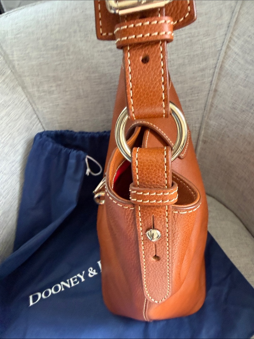 Dooney & Bourke Caramel Brown Pebbled Leather Shoulder Bucket Bag - Picture 7 of 16